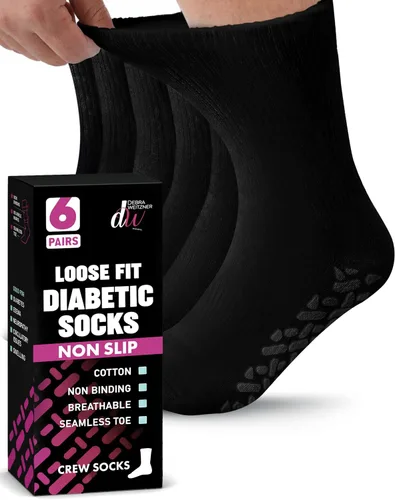 Vista 8 de Debra Weitzner Non-Slip Diabetic Crew & Ankle Socks with Grips, 6 Pairs Non-slip diabetic socks for women & men with grippers, loose-fit