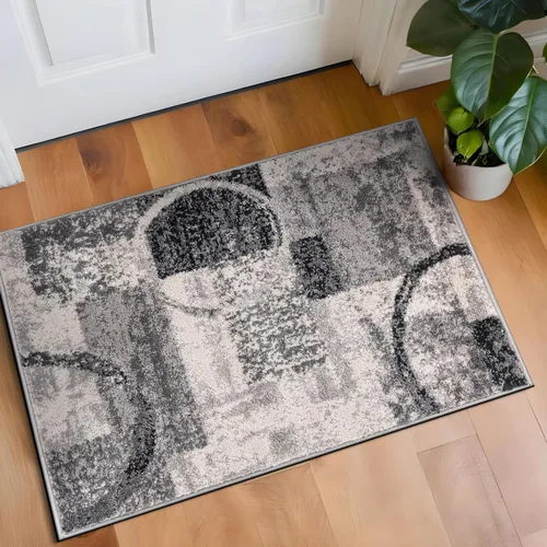 Vista 12 de Rugshop - Alfombra contemporánea con diseño abstracto de círculos, alfombra con respaldo de yute para entrada, cocina o habitación pequeña, marrón