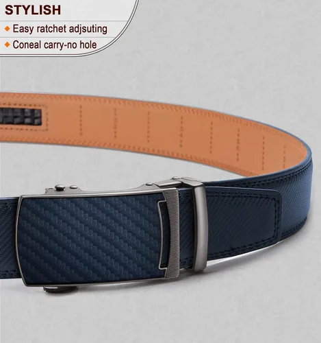 Vista 2 de KEMISANT Cinturón para hombre, correa de trinquete deslizante de cuero genuino para hombre pantalones de vestir Oxford, tamaño ajustable