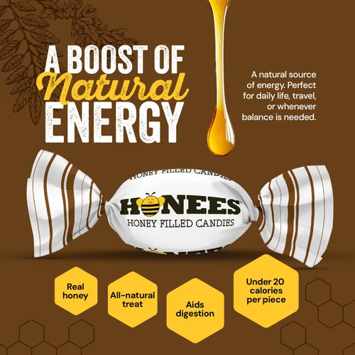Vista 4 de Honees Caramelos de miel duros envueltos individualmente, dulces naturales y saludables, hechos en italiano con leche y miel pura, 1 paquete
