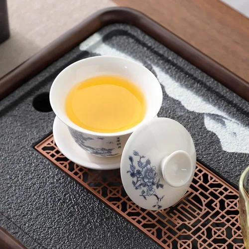 Vista 5 de White Porcelain Gaiwan, 120ml 4.0oz, Household Kung Fu Tea Set Chinese Style Ceramic Tea Bowl