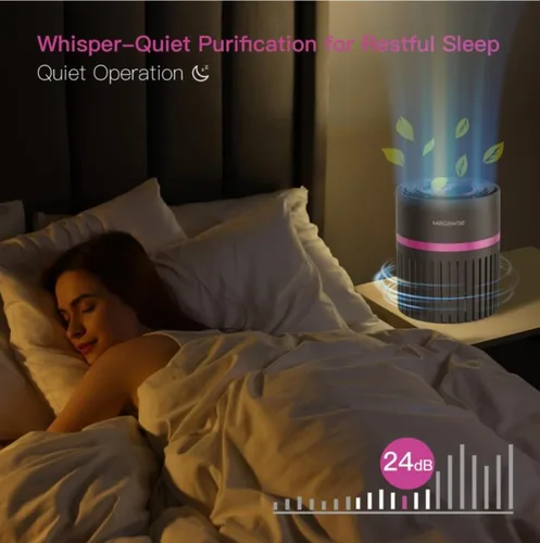Vista 5 de MEGAWISE Purificador de aire HEPA H13 para dormitorio, oficina y habitaciones pequeñas, filtración de 3 etapas con entrada de aire de 360°, modo