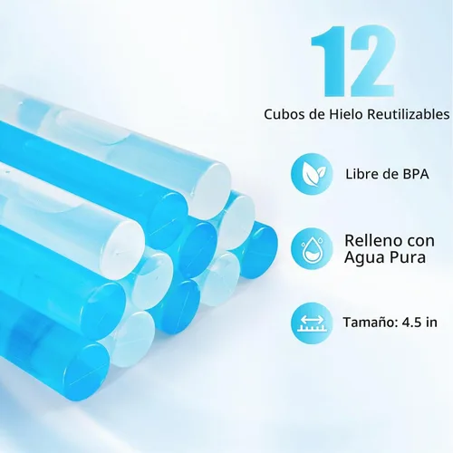 Vista 5 de Paquete de 12 cubitos de hielo reutilizables para bebidas, botella de agua reutilizable de congelación rápida, sin BPA, cubos de hielo de plástico