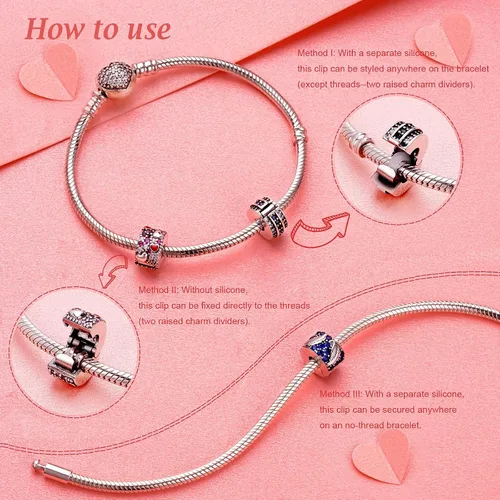 Vista 4 de Annmors Tapones de clip para pulseras de plata de ley 925 con cadena de seguridad para mujeres
