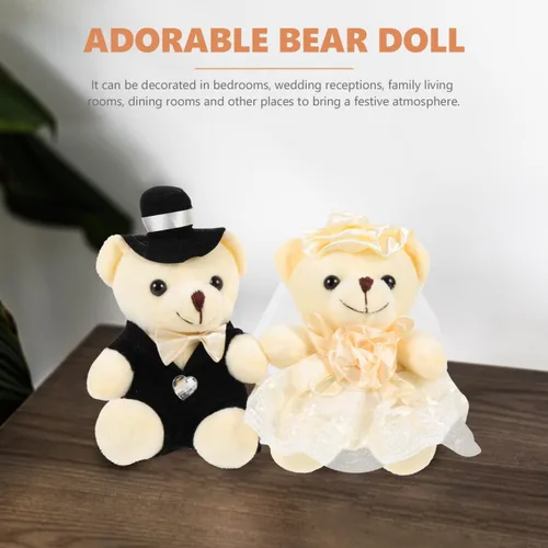 Vista 5 de 2 adornos de oso de boda, adorables osos de peluche para novia y novio, perfectos para decoración de bodas, día de San Valentín, oficina en casa