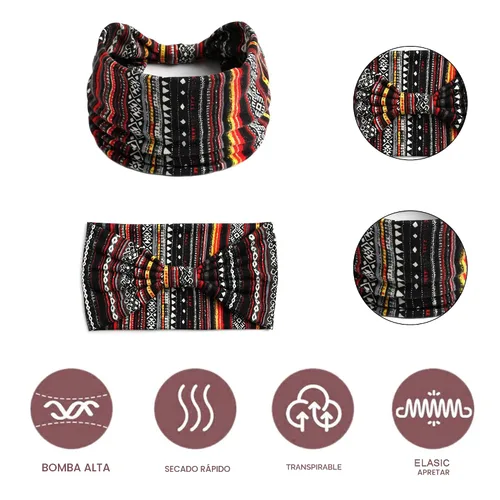 Vista 4 de Diademas bohemias para mujer, bandas anchas elásticas para el cabello, bandas para la cabeza anudadas, bandas para la cabeza turbante para yoga