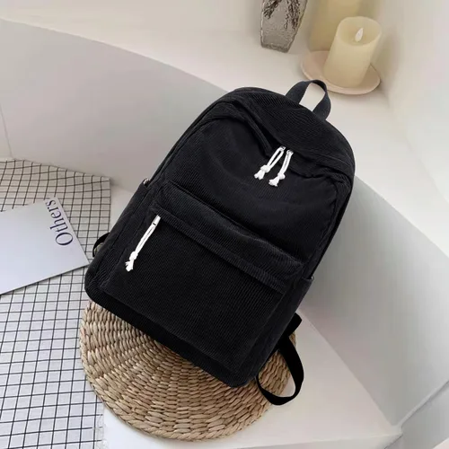 Vista 6 de Bluboon Mochila para niñas escolares y niñas, bonita mochila de pana para niños, mochila para laptop, regalos para mujeres, Negro (Corduroy Black)