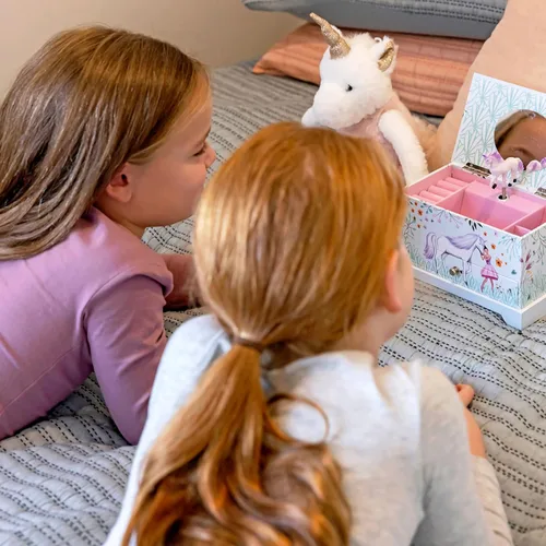 Vista 8 de ABI + OLIE Joyero de unicornio de bailarina para niñas y niñas pequeñas, joyero para niños y caja de música para niñas, organizador musical