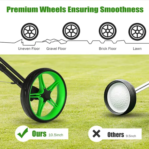 Vista 4 de GYMAX Carrito de golf plegable con rueda delantera giratoria, carrito de golf ajustable de 3 ruedas, carrito de golf compacto fácil de plegar
