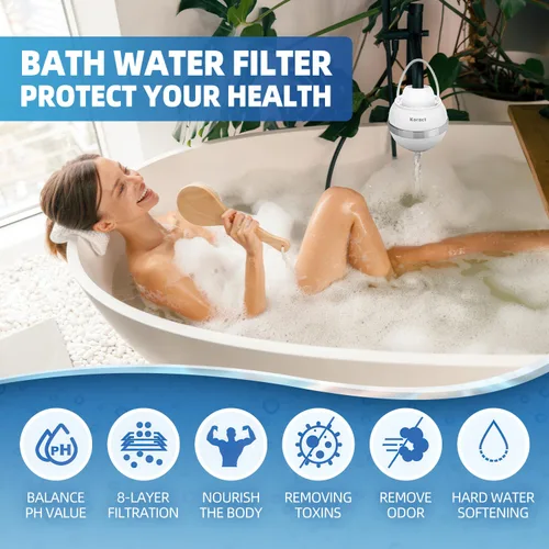 Vista 4 de Filtro de baño para grifo de bañera con desbordamiento, filtro de agua de bañera de 8 etapas para eliminar contaminantes, cloro y fluoruro
