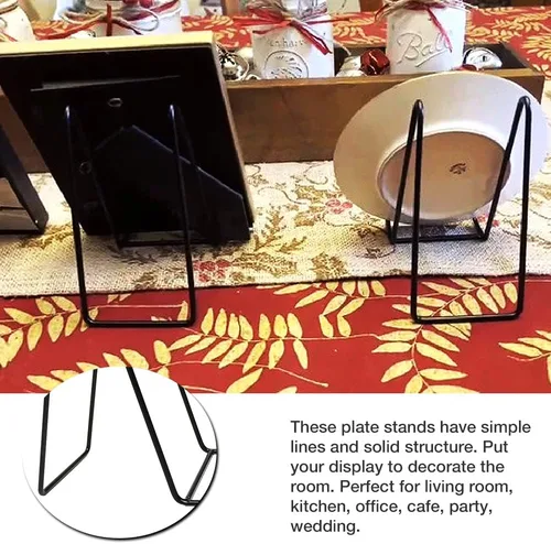 Vista 4 de Paquete de 7 soportes de placa grandes de 8 pulgadas para exhibición, soporte de metal negro para platos, soportes de marco de fotos para libros