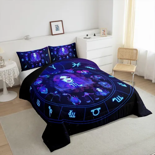 Vista 4 de Erosebridal Virgo - Juego de edredón de tamaño individual con 12 constelaciones, para niños, niñas, niños, niñas, niños, juego de edredón de galaxia