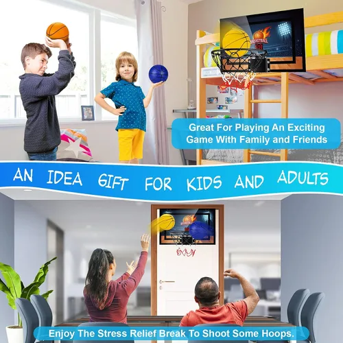 Vista 4 de Indoor Basketball Hoop Boys Gifts for Teens Door Room Basketball Hoop Mini Hoop with Scoreboard, 3 Balls and Batteries Basketball Toys for 8 9 10 11