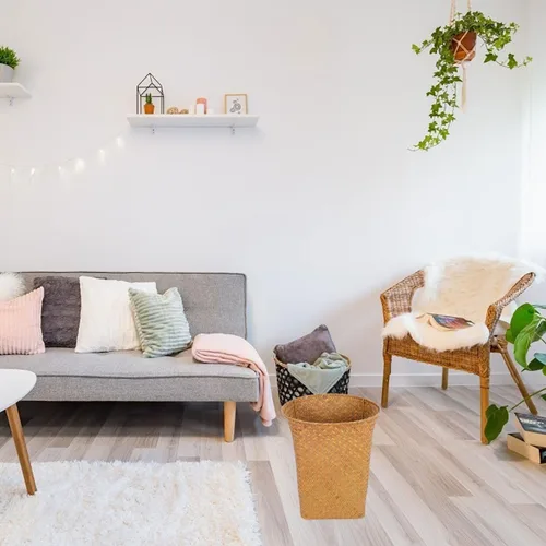 Vista 2 de Alipis Cesta decorativa de almacenamiento tejida con paja de 11.14 pulgadas, organizador multiusos de papel usado para baño, dormitorio, cocina