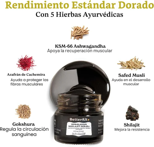 Vista 3 de Better Alt Shilajit puro del Himalaya Gold+(30gm) Mejora la recuperación y aumenta la fuerza Mezcla obtenida a 4,800 m con Ashwagandha, Safed Musli