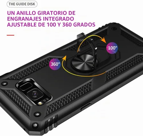 Vista 4 de Androgate Funda para Samsung Galaxy S8 Plus con protectores de pantalla HD, soporte de anillo de metal de grado militar, prueba de caídas de 15