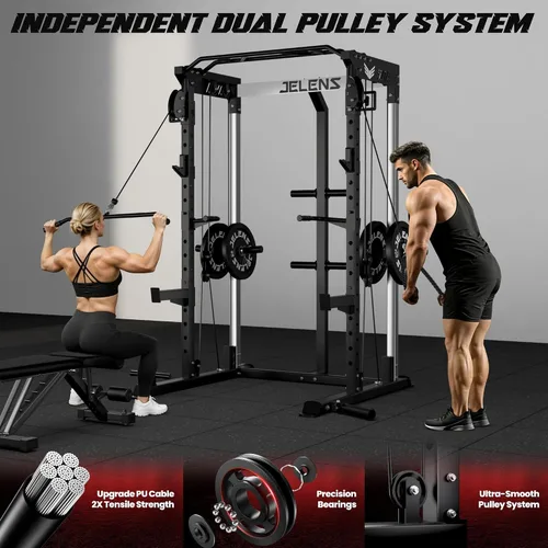 Vista 5 de C21 Power Cage 2000LBS Multi-Function Power Rack with Independent Dual Pulley System, All-in-One Squat Rack for Cable Crossover, Home Gym Workout