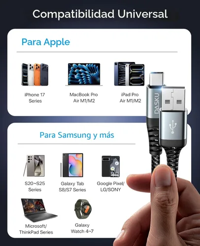 Vista 9 de Cable USB A a USB C [2 unidades de 3 pies], cable USB C de carga rápida, cable de carga USB a USB C trenzado extra duradero mejorado compatible