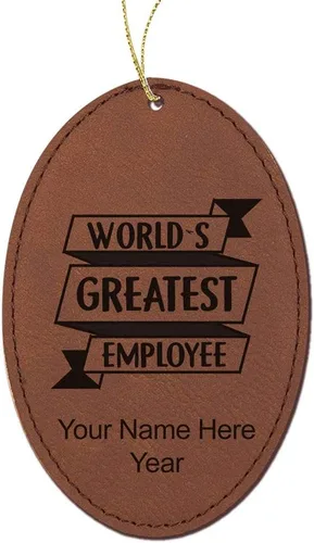 Vista 11 de LaserGram Personalized Christmas Ornament, World's Greatest Employee, Faux Leather, Custom Laser Engraved Gift Idea (Oval Shape, Black with Gold)