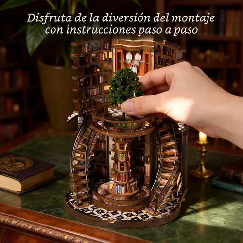 Vista 4 de Kit de rincón de libros para adultos, libro de bricolaje en miniatura, decoración de biblioteca, rompecabezas 3D de fantasía