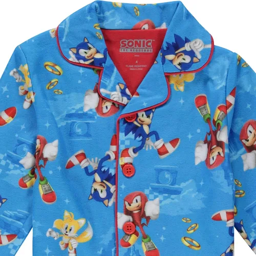 Vista 3 de Sonic The Hedgehog Conjunto de pijama para niño, 2 piezas, abrigo de franela para niños, pijamas a juego con botones, pijamas familiares de Navidad