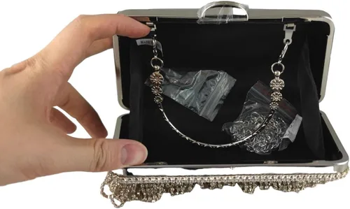 Vista 6 de Boutique De FGG Bolso de mano de cristal con borla, elegante bolso de noche para novias, bolsos de diamantes de imitación de fiesta de boda