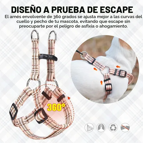 Vista 4 de BEAUTYZOO Juego de arnés y correa para perro, arnés ajustable para cachorros, chaleco de nailon suave a prueba de escapes con doble anillo en D