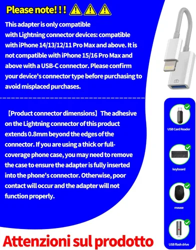 Vista 3 de Adaptador Lightning macho a USB hembra, cable OTG de sincronización de datos compatible con iPhone 13 11 12pro Max Mini XR X XS 8 7 SE Plus