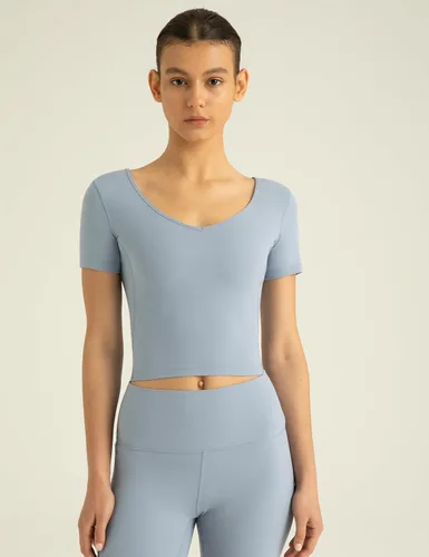 Vista 4 de Colorfulkoala Dreamlux - Camisetas de yoga de manga corta con cuello en V para mujer
