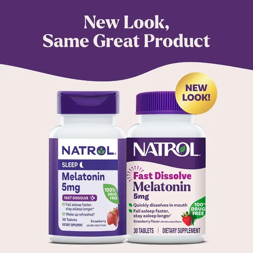 Vista 2 de Natrol Melatonina de disolución rápida de 5 mg, suplementos de melatonina para un sueño reparador, apoyo para el sueño para adultos, 30 tabletas