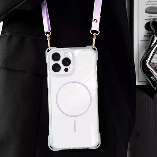 Vista 6 de Funda magnética para iPhone 13 Pro Max, con marco suave magnético transparente, parte trasera de PC, cubierta protectora contra golpes con cordón