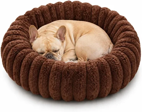 Vista 13 de Cama calmante para perros pequeños, cama lavable en forma de dona Gris