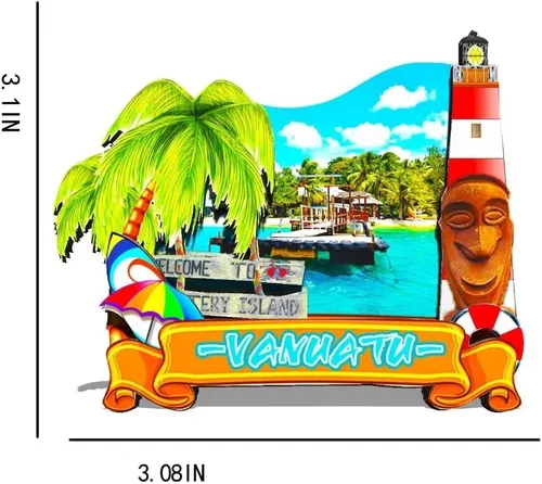 Vista 3 de Imán de Vanuatu Vanuatu para nevera de madera 3D, monumentos de viaje, coleccionables, recuerdos, decoración hecha a mano -532