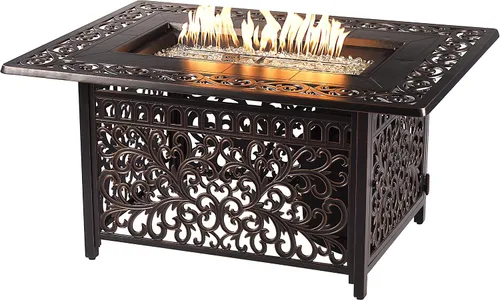 Vista 2 de Oakland Living Juego de mesa rectangular de aluminio de 48 pulgadas, cuatro balancines giratorios profundos, cuentas de fuego, tapa y cubiertas