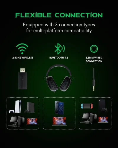 Vista 2 de Black Shark Auriculares inalámbricos para juegos con micrófono ultra claro desmontable - Bluetooth 5.2 - Con cable 0.138 in - 2.4 GHz inalámbrico 3