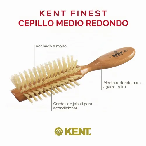 Vista 5 de Kent LC7 Cepillos de pelo medio radiales para mujer, cepillo de pelo rizado hecho de madera de cerezo, cepillo de cerdas de jabalí natural blanco