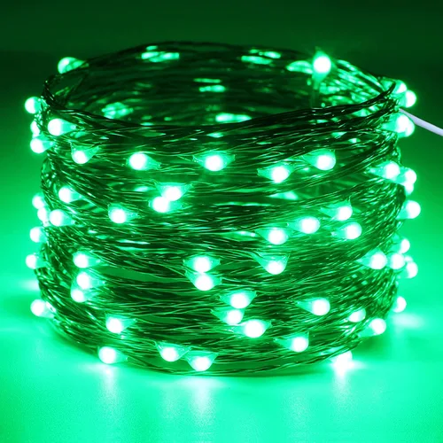 Vista 2 de RUICHEN Alambre de cobre de 33 pies, 100 luces LED USB con interruptor de encendido/apagado, verde
