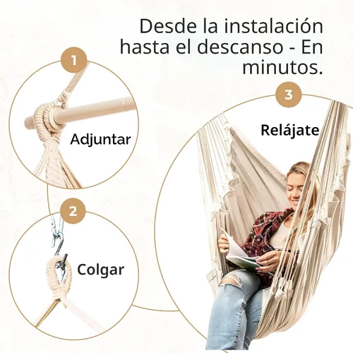 Vista 4 de Silla colgante hamaca columpio con reposapiés - Hamaca XL Beige