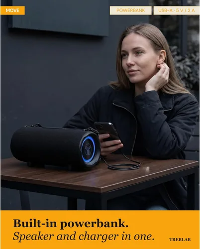 Vista 6 de TREBLAB Altavoz inalámbrico ultra fuerte, sonido estéreo de 60 W con graves profundos, tiempo de reproducción de 20 horas, banco de energía