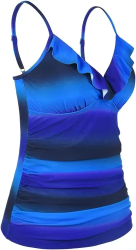 Vista 3 de Hilor Tankini para mujer con volantes fruncidos y cuello en V