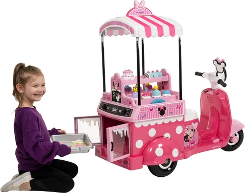 Vista 5 de Huffy Minnie Mouse Bakery Kart 6V Ride-On con juego de panadería, edades 3 Rosa