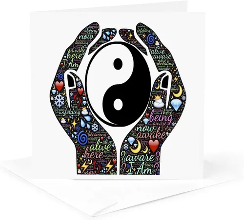 Vista 5 de 3dRose Manos ahuecadas motivacionales, letrero de Yin y Yang, tarjetas de felicitación, 6 x 6 pulgadas, juego de 6 (gc_214650_1)
