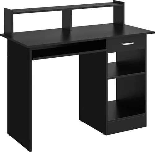 Vista 4 de Yaheetech Escritorio de Computadora de Madera para Casa y Oficina con Cajones y Bandeja Extraíble para Teclado, Escritorio de Estudio y Escritura