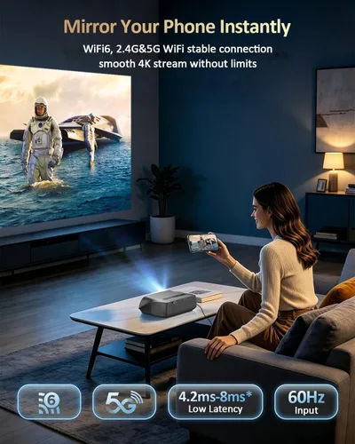 Vista 8 de Proyector de Alta Luminosidad 1800 ANSI Lumens, HDR10+, Soporte 4K, WiFi6 y Bluetooth, Smart Android TV con Aplicaciones, HDMI/USB