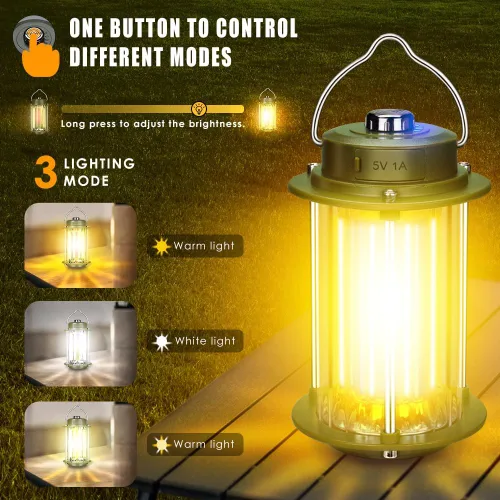 Vista 3 de Linterna de campamento recargable, 3 modos de luces de campamento regulables, 3200 mA de batería de alta capacidad, linterna de huracán, IPX4