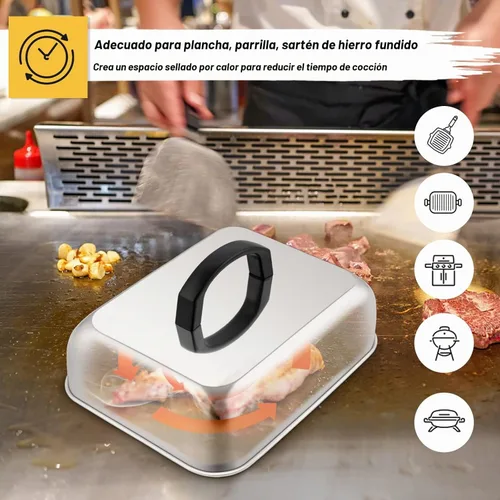 Vista 4 de HaSteeL Cúpula de fusión de 9 x 7 pulgadas y prensa de parrilla de 8 x 4 pulgadas, cubierta rectangular para vaporizar y prensa de tocino