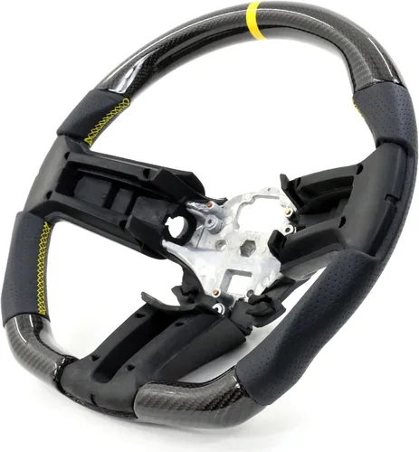 Vista 11 de IKON MOTORSPORTS, Volante compatible con Ford Mustang 2010-2014, Kit de reemplazo de cuerpo de volante en fibra de carbono y cuero con costura azul