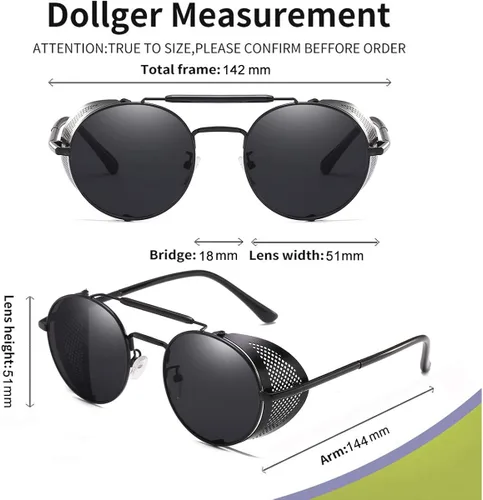 Vista 4 de Dollger Gafas de sol redondas vintage estilo Steampunk con protección UV400 para hombres y mujeres