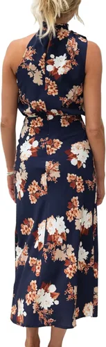 Vista 2 de KIFOVEN Vestido largo elegante sin mangas con cuello halter irregular y estampado floral para mujer