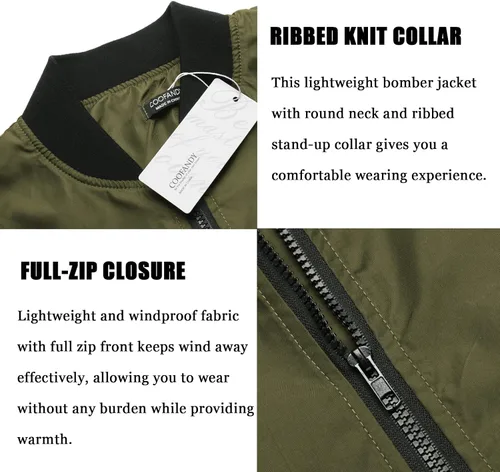Vista 4 de COOFANDY Chaqueta bomber para hombre, ligera, casual, softshell y rompevientos